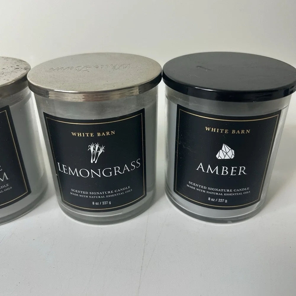 Bath & Body Works Candles Lot Of 4 Single Wick Vanilla Amber Orange Lemongrass